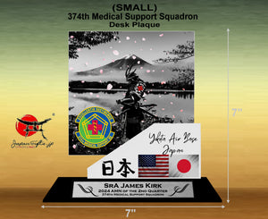 Small (Award) 7" Tall Desk Award, Acrylic & Wood "374th MDSS" #AWRD-7DS-S29