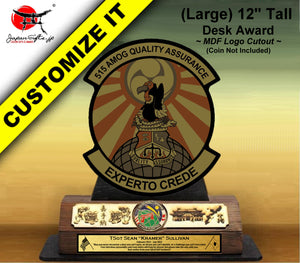 (LARGE) 12" Tall Desk Award w/8" Dia. MDF logo cutout #TCDP-12BN-02