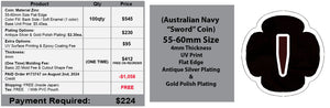 PRICE Adjustment to Order #173747 "Requested Changes in Product" (Australian Navy Sword Coin)