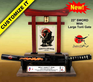 23" Desk Sword & Large Torii Gate w/Color Plate/Acrylic Center #SST-CP002-AC2