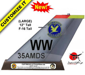(LARGE) 12" Tall F-16 "Color Imprinted Acrylic" Tail Flash Desk Plaque #TF-F16-NB-01