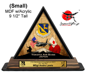 (SMALL) 9 1/2" Tall Triangle MDF w/Acrylic Desk Plaque #MDF-TRI9-001