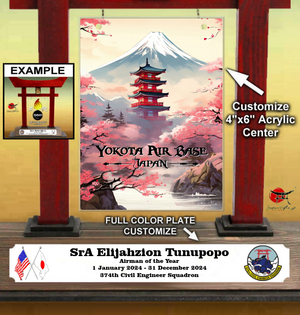 (LARGE) 14" Torii Gate w/Color Plate/Acrylic Center  "CUSTOMIZED" 374th CES