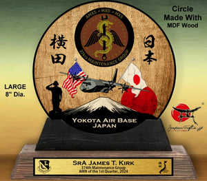 (LARGE) 8" Dia. MDF Wood Circle Desk Plaque "CUSTOMIZED" 374th MXG Award
