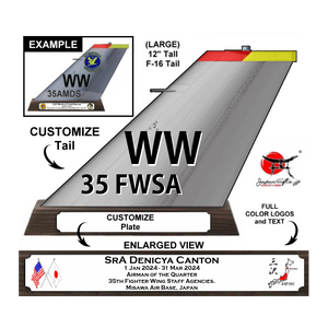 (LARGE) 12" Tall F-16 "Color Imprinted Acrylic" Tail Flash Desk Plaque #TF-F16-NB-01