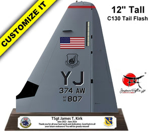 12" Tall Tail Flash (C-130J) Desk Plaque w/Acrylic & Wood #C-130J-03