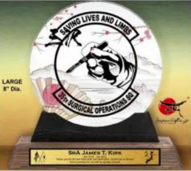 (Large) 8" Dia Glass Circle "CUSTOMIZED" 35th SGCS Awards, Misawa