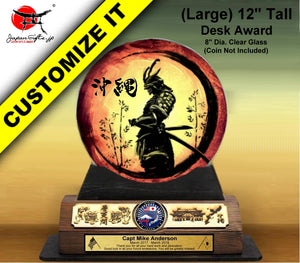 (LARGE) 12" Tall Desk Award w/8" Dia. Clear Glass #TCDP-12BN-01
