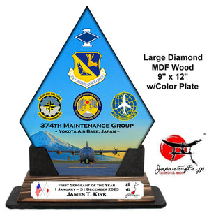 (LARGE) 12"H Diamond Shape - "CUSTOMIZED" 374th MXG 1st Shirt Award