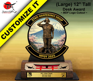 (LARGE) 12" Tall Desk Award MDF logo cutout "CUSTOMIZED" 374th MXG Maintainer