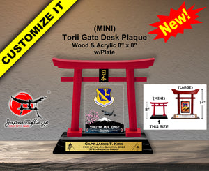 (MINI) 8" Tall Red Torii Gate w/Gold Plate & Acrylic Center #AWRD-8RED-TG01
