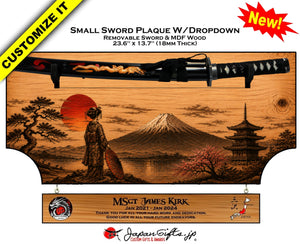 Small Sword 23" x 13" MDF Plaque "Removable Sword" with Drop Down #SS-RSW-DP3