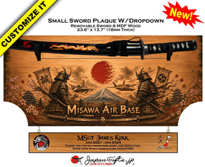 Small Sword 23" x 13" MDF Plaque "Removable Sword" with Drop Down #SS-RSW-DP4