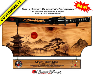 Small Sword 23" x 13" MDF Plaque "Removable Sword" with Drop Down #SS-RSW-DP2