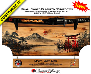 Small Sword 23" x 13" MDF Plaque "Removable Sword" with Drop Down #SS-WPRD-24A