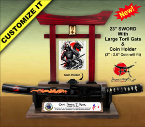 23" Sword & Lrg Red Torii w/Color Plate/Acrylic Center/Coin Holder #SST-CP008-ACN