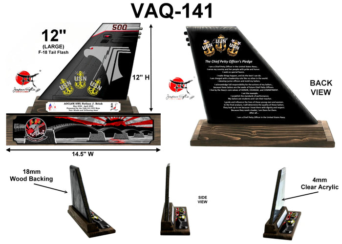 (LARGE) 12" Tall F-18 Tail "CUSTOMIZED" VAQ-141 Chiefs Mess W/Back Imprinted