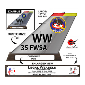 (LARGE) 12" Tall F-16 "Color Imprinted Acrylic" Tail Flash Desk Plaque #TF-F16-NB-01