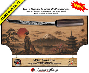 Small Sword 23" x 13" MDF Plaque - No Sheath - "Mounted" Drop Down #SW-DDNS-DN1
