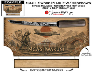 Small Sword 23" x 13" MDF Plaque - No Sheath - "Mounted" Drop Down #SW-DDNS-DN7
