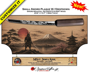 Small Sword 23" x 13" MDF Plaque - No Sheath - "Mounted" Drop Down #SW-DDNS-DN3