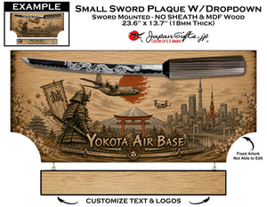 Small Sword 23" x 13" MDF Plaque - No Sheath - "Mounted" Drop Down #SW-DDNS-DN6
