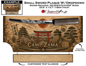 Small Sword 23" x 13" MDF Plaque - No Sheath - "Mounted" Drop Down #SW-DDNS-DN5