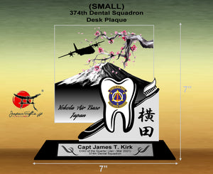 Small (Award) 7" Tall Desk Award, Acrylic & Wood "374th Dental Sq" #AWRD-7DS-S21