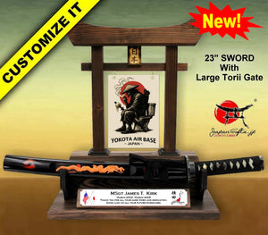 23" Desk Sword & Large Torii Gate w/Color Plate/Acrylic Center #SST-CP002-AC2