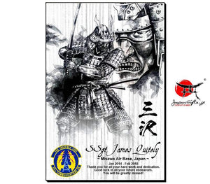 (LARGE) Vertical 15" x 23" Wood Wall Plaque "Samurai Sketch" #6210