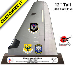 12" Tall Tail Flash (C-130J) "Color Imprinted Acrylic" Desk Plaque