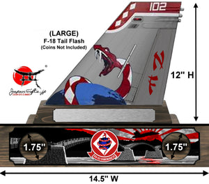 (LARGE) 12" Tall F-18 "CUSTOMIZED" "VFA-102" Tail Flash Desk Plaque #TF-F18-L05