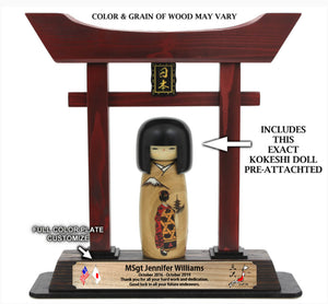 (LARGE) 14" Torii Gate & Kokeshi Doll w/Color Plate #LG-KD01-CP