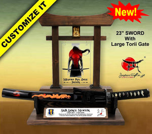23" Desk Sword & Large Torii Gate w/Color Plate/Acrylic Center #SST-CP001-AC