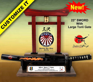 23" Desk Sword & Large Torii Gate w/Color Plate/Acrylic Center #SST-CP002-AC