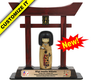 (LARGE) 14" Torii Gate & Kokeshi Doll w/Color Plate #LG-KD01-CP